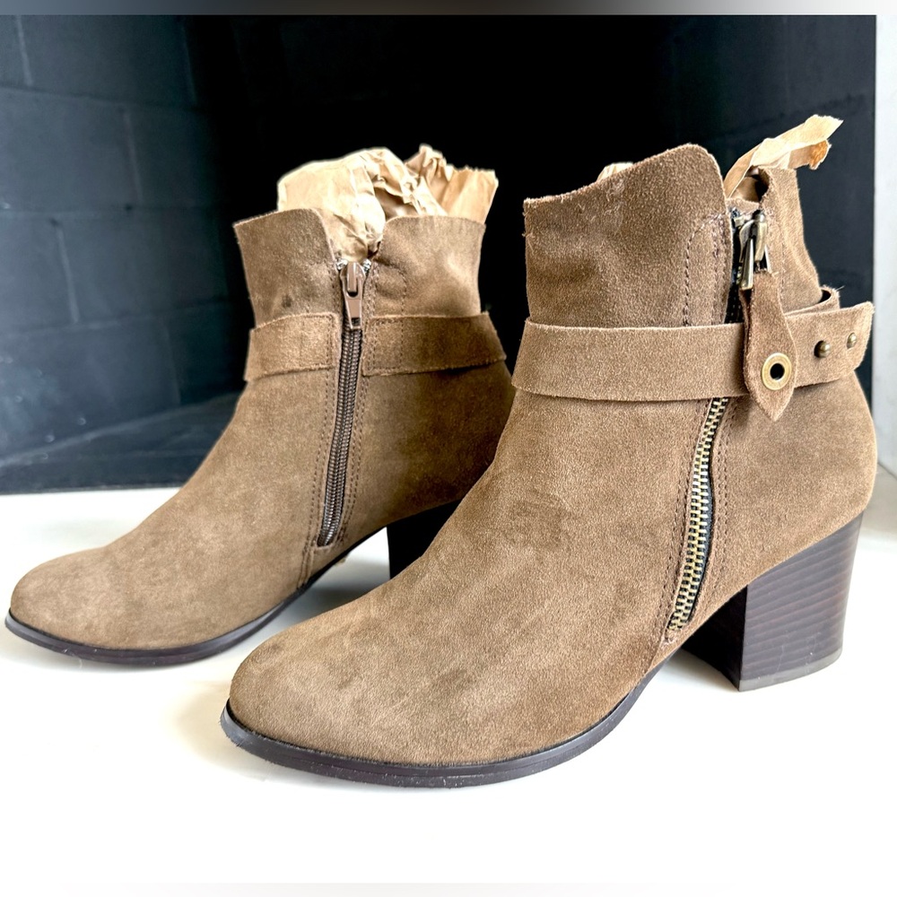 Kensie Boots Leather Ankle Boot Heel Size 7.5M Women Brown Suede Boots Booties